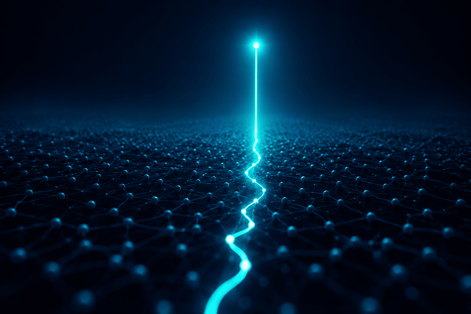 A field of noise resolving into a single sharp teal signal line